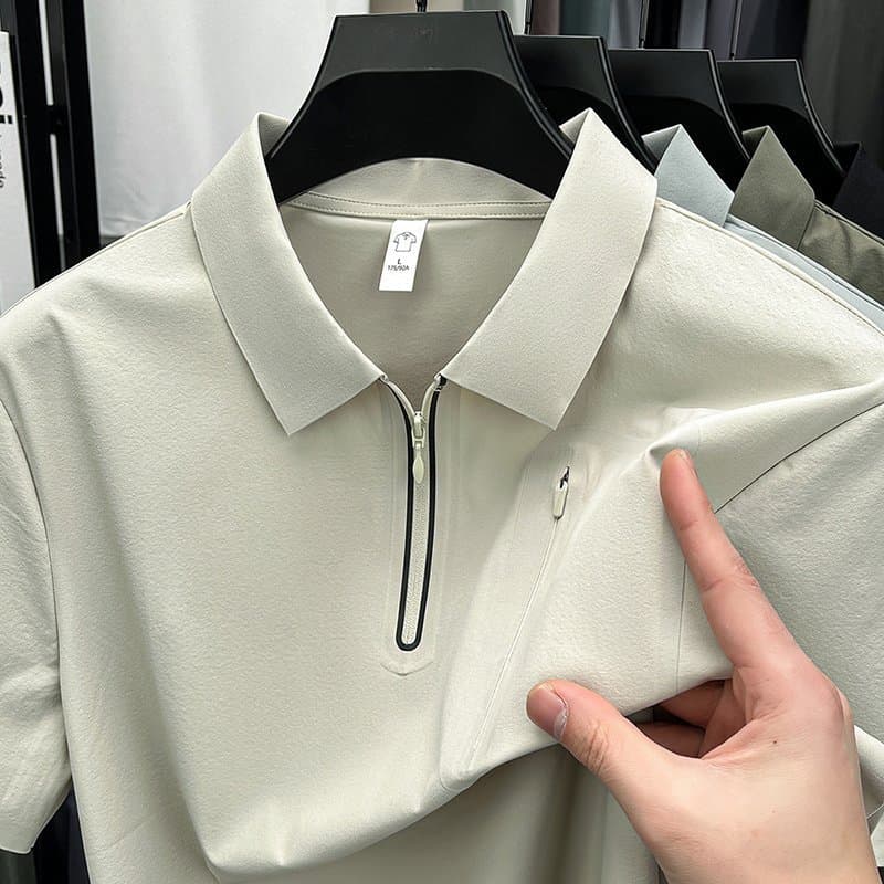 Free Invoice 2026 Summer New Men's Half-Zip Polo Shirt Short Sleeve Top Business Casual Turn-Down Collar T-Shirt