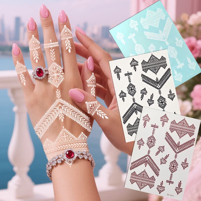Cross-border Hot Selling Henna Tattoo Sticker Brown Black White Henna Tattoo Sticker Mehndi Henna Sticker