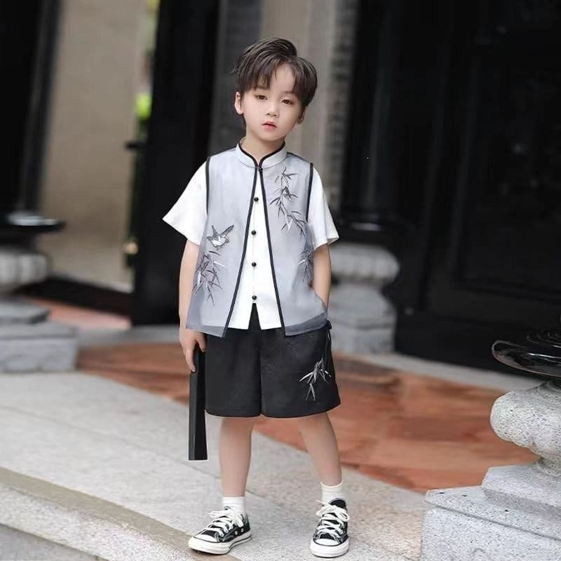 New Hanfu Boys Summer 2026 Chinese Ancient Style Tang Suit Children Handsome Chinese Style Summer Costume Set