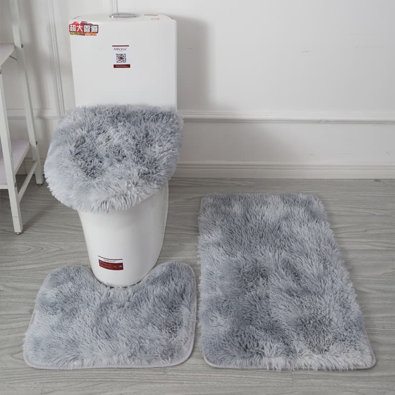 Bathroom Mat Set Water Absorbent Stain Resistant Non-Slip Floor Mat 3-Piece Bath Mat Simple Style Solid Color Home Silk Wool Mat