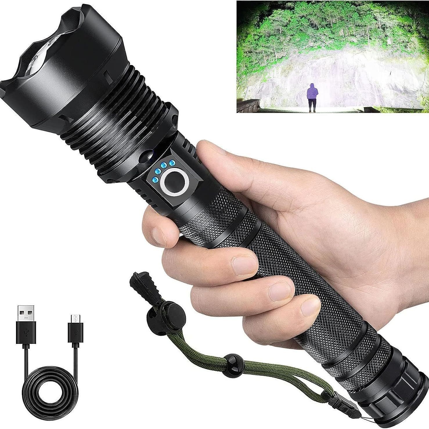High-Intensity Aluminum Alloy Rechargeable Flashlight Outdoor Emergency Beam Camping Cycling Torch Multi-Function Portable Light