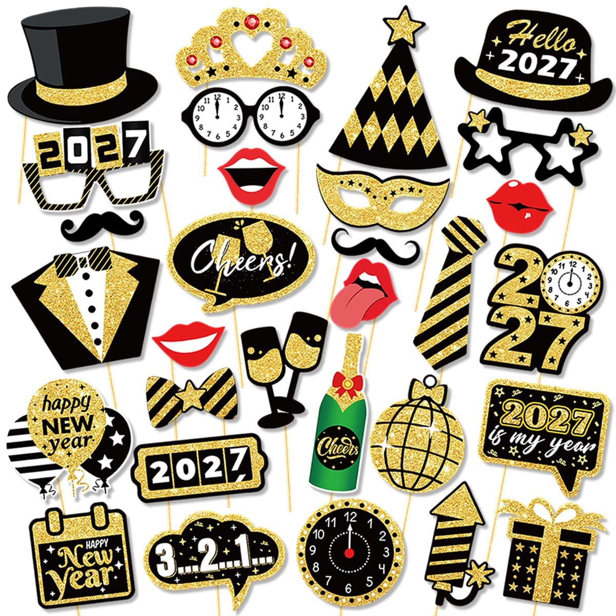 Cross-border New 2027 New Year Photo Prop Happy New Year Funny Party Decoration