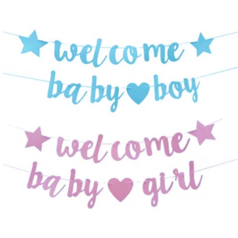 Welcome Baby Theme Banner Glitter Gender Reveal Party Decoration Letter Banner