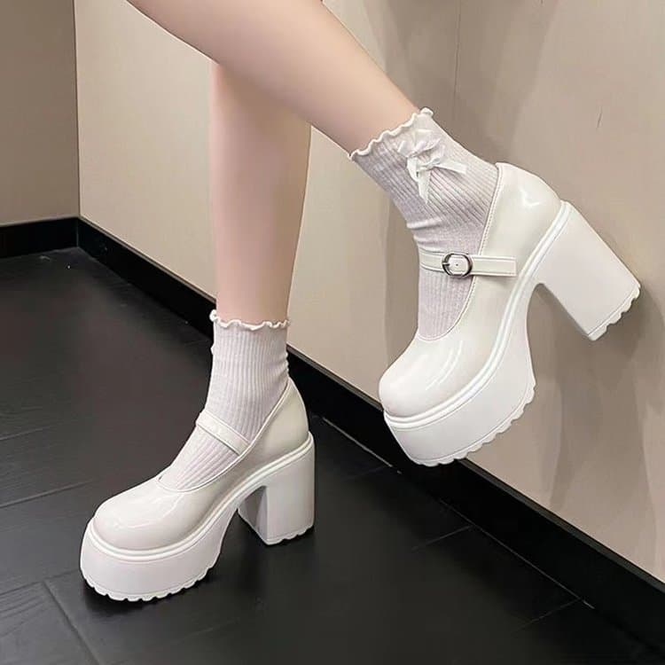 Sponge Thick Sole Chunky Heel Versatile Buckle Strap Leather Shoes for Women New Thick Sole Retro British Style Mary Jane Shoes