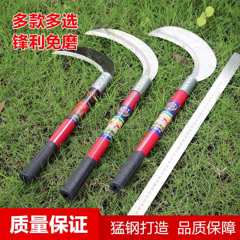 Steel handle sickle grass knife agricultural wooden handle mowing road weeding cutting rice threshing wheat sickle manganese steel cutting Philippine vegetables