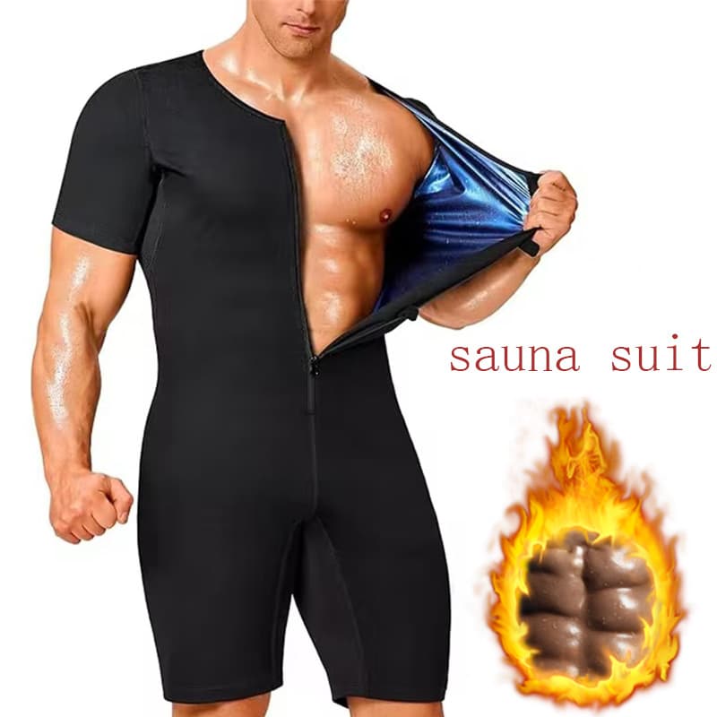 Men's Sweat Vest Shapewear Tummy Control Workout Top Round Neck Short Sleeve Slimming Bodysuit for Fitness