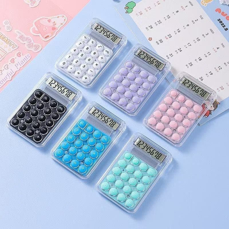 Mini Calculator with Transparent High-Aesthetic Design, Pocket-Sized Portable Candy-Colored Computer as Creative Student Gift