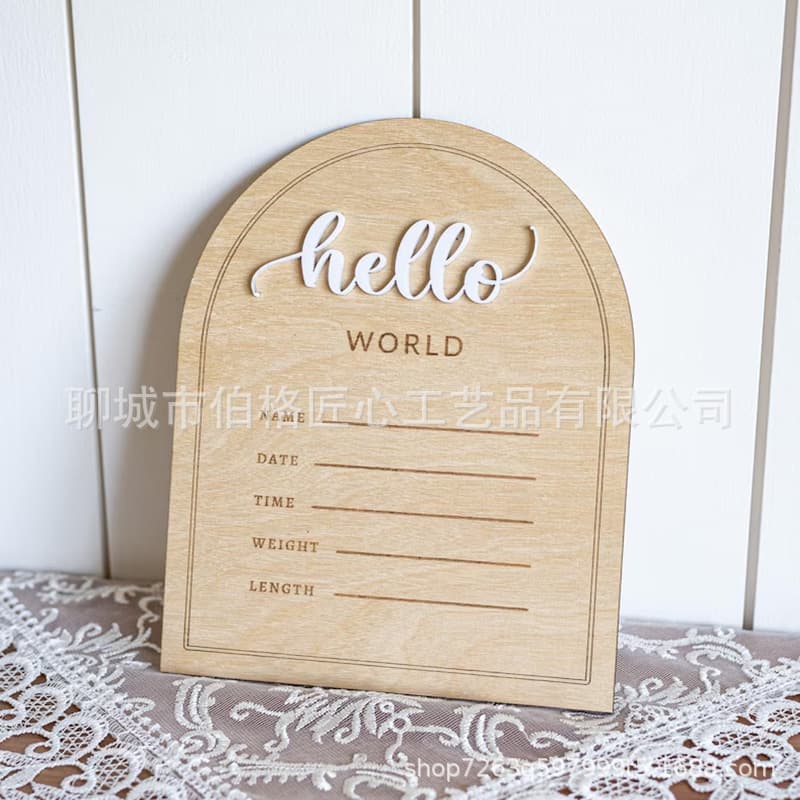 Amazon Cross-Border New 3D Acrylic Hello Wooden Sign Newborn Birth Announcement Board Memorial Decoration