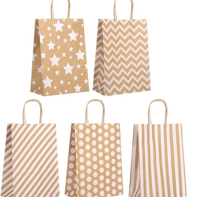 Cross-border supply of dotted striped kraft paper bags, retro creative thank you gift bags, party baking portable paper bags