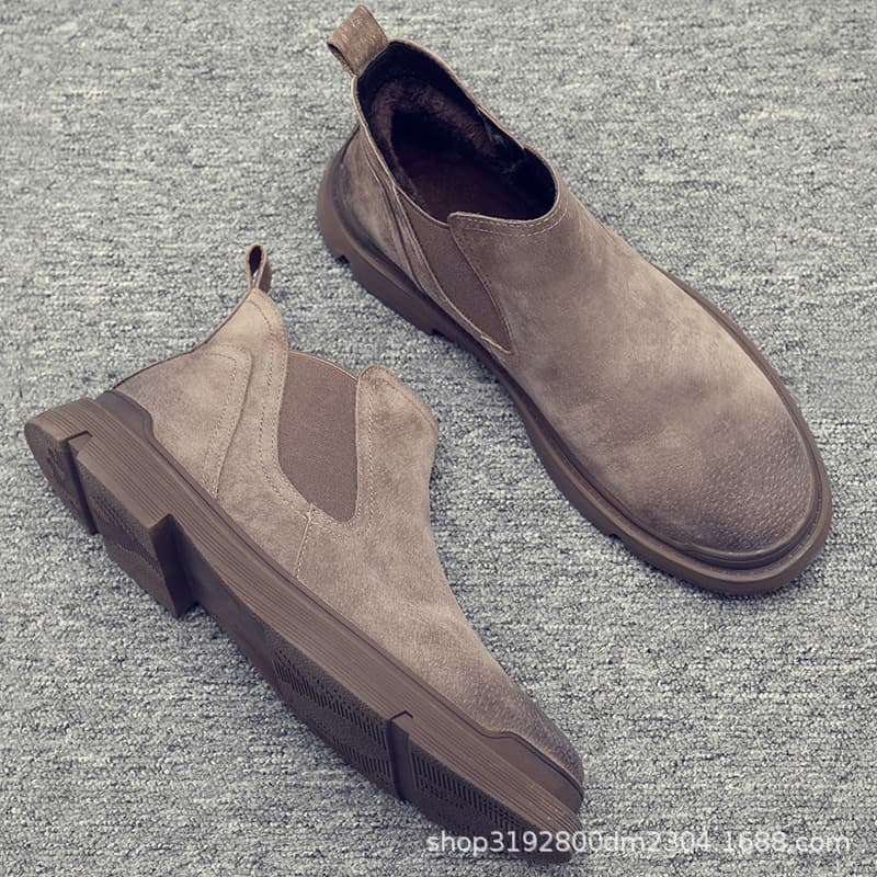 H688 Mid-top Trendy Men's Slip-on Retro British Style High-top Martin Boots, Spring Chelsea Boots, Plus Size Men's Boots