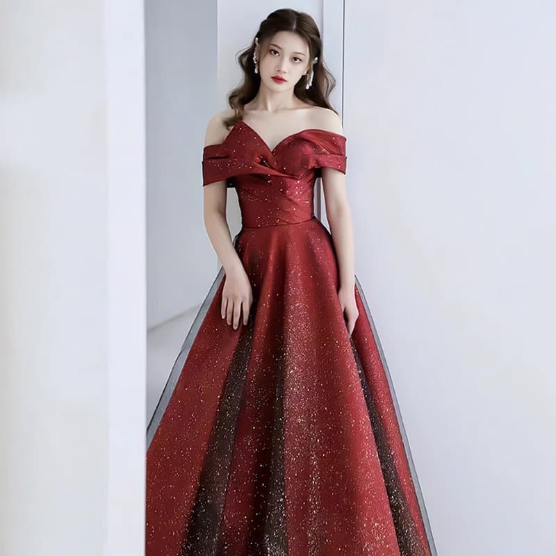 Bride's Toast Dress 2026 New Spring High-End Satin Gown Women's Off-Shoulder Evening Dress Wedding Dress