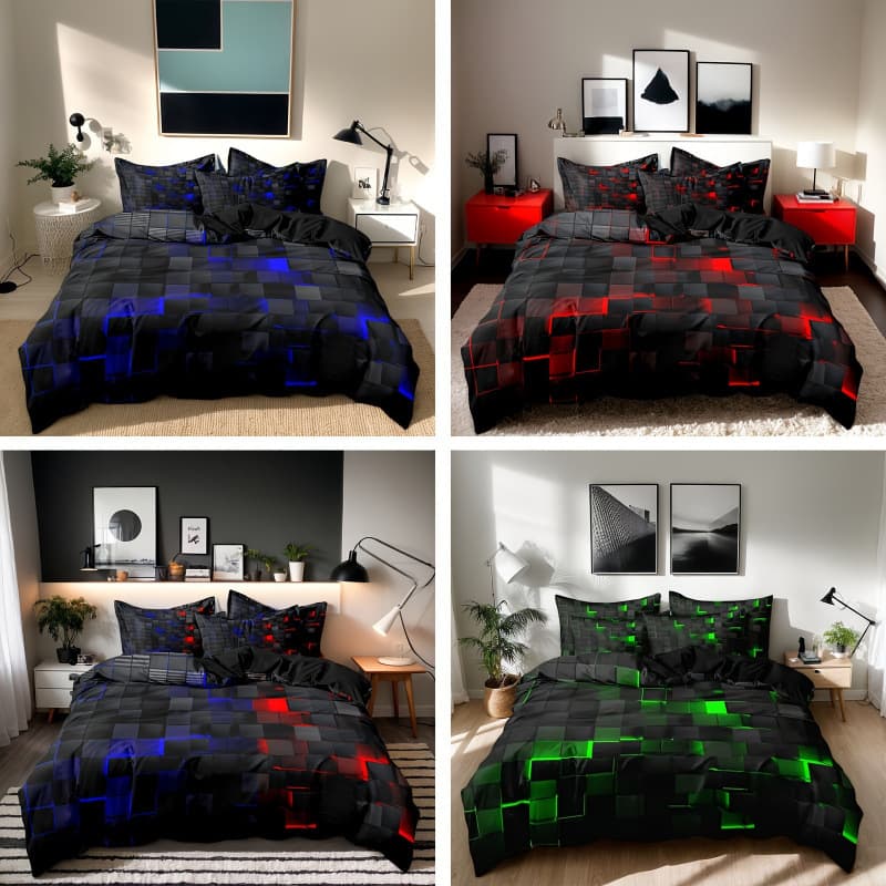 2026 New Cross-border Drop Shipping Soft 3D Energy Blocks Geometric Cube Design Duvet Cover Set