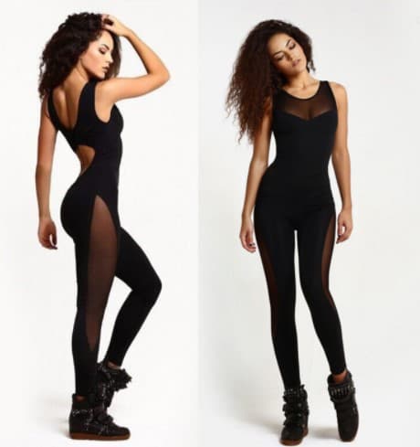 Cross-border Ebay European and American slim-fitting sexy mesh stitching sports yoga jumpsuit