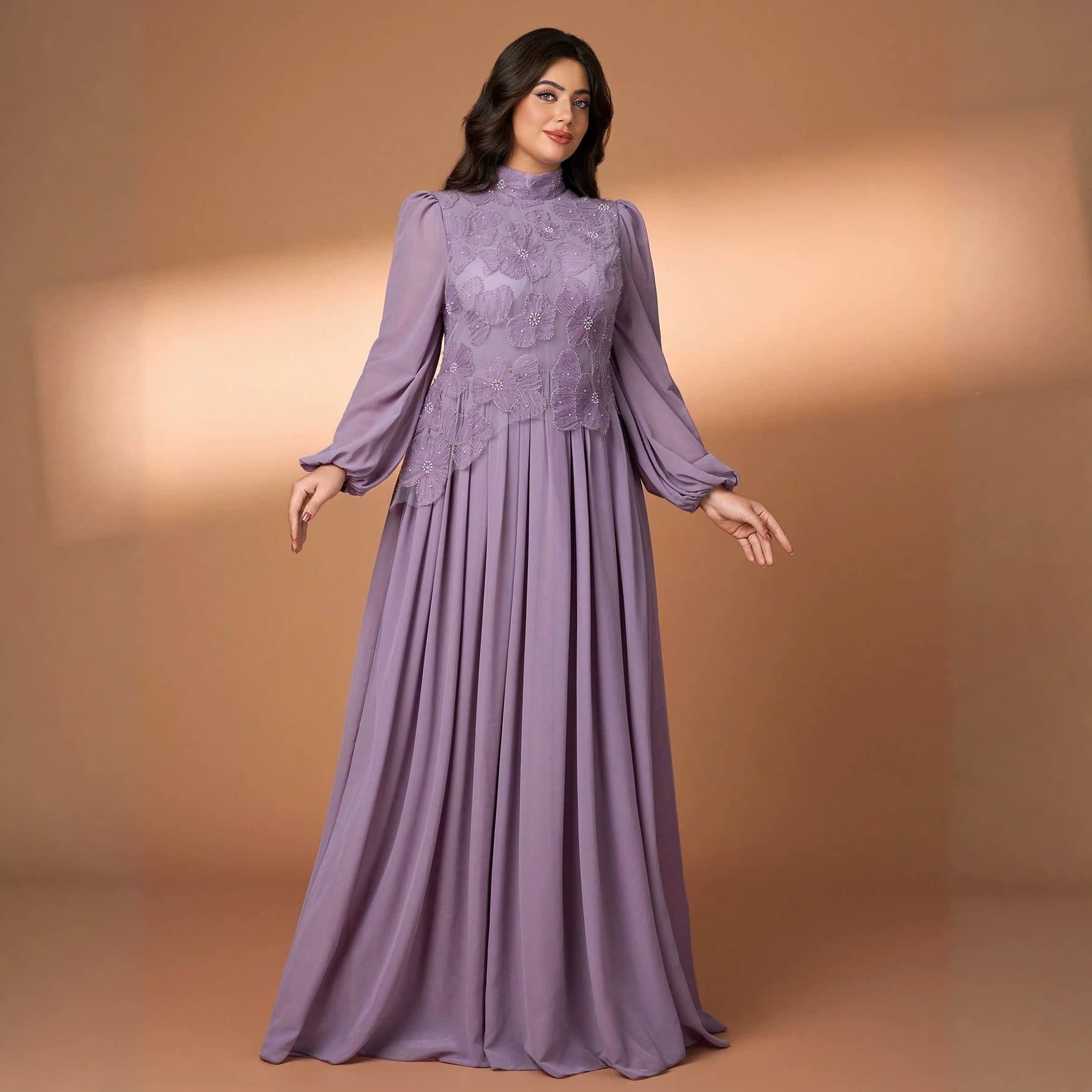 Plus Size New Spring Summer Dress Cross-border Long Sleeve Beaded Applique Luxury Elegant Long Dress for Women - FMGN1877