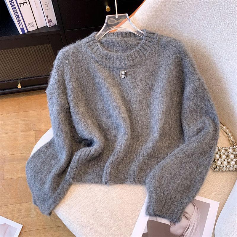 Soft Cozy Pullover Sweater for Women 2025 Fall Winter Thick Loose Cropped Knit Top Warm Casual