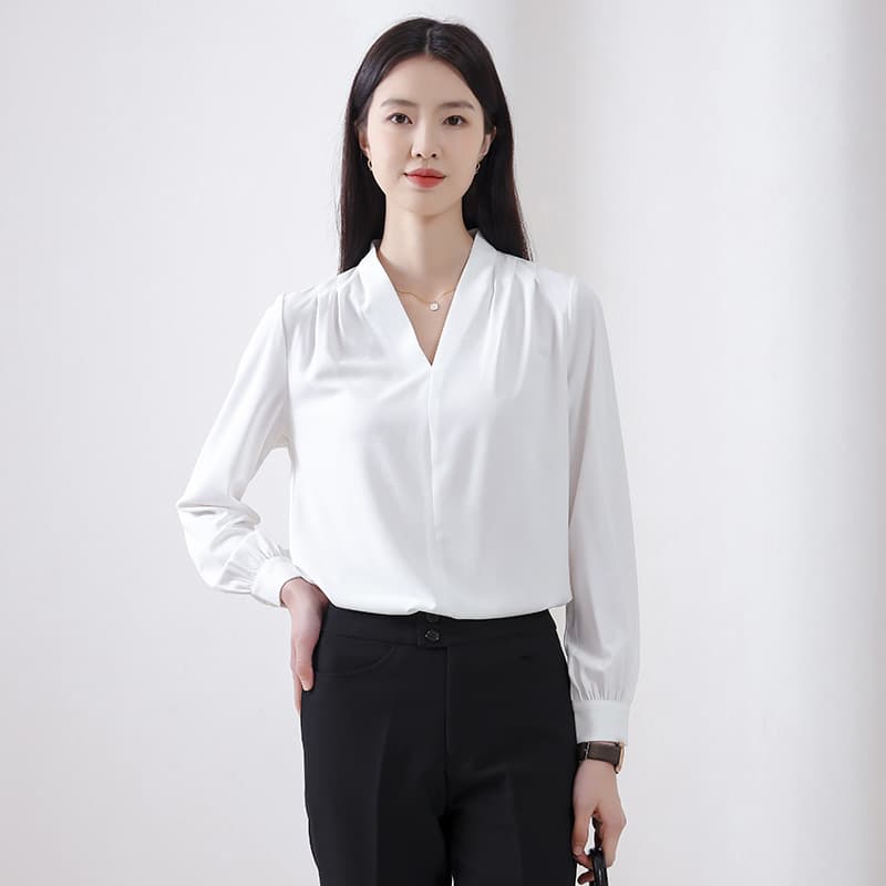 Summer commuter women's professional shirts, anti-exposure, high-end, versatile shirts, interview formal tops, concealed buttons, comfortable