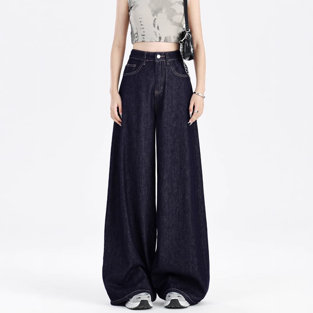2026 New Denim Blue Wide Leg Jeans for Women Plus Size Pear Shape High Waist Loose Casual Style