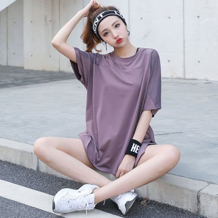 Summer Sports Morning Running Quick-Dry Top T-Shirt Loose Plus Size Breathable Gym Yoga Wear Set Short Sleeve Women