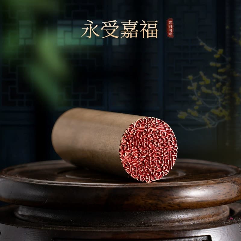 Everlasting Blessing 2.2×6cm Gold and Stone Seal Engraved Copper Buddha Seal Seal Solid Brass Seal Antique Bronze Seal