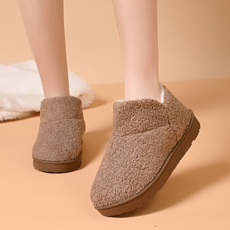 Cotton Shoes for Women, Autumn/Winter Student Warm Fleece-Lined Fuzzy Korean Style Low-Top Flat Sole Lazy Slip-On Anti-Slip Shoes