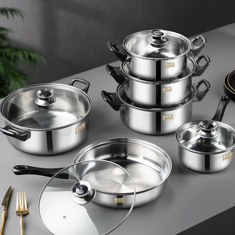Cross-border hot supply pot 12-piece stainless steel kitchen cooking set pot with removable handle 12-piece pot set