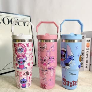 Hot Selling Stitch Pattern 304 Stainless Steel Handle Insulated Cup with Portable Handle 30oz Car Cup Wholesale