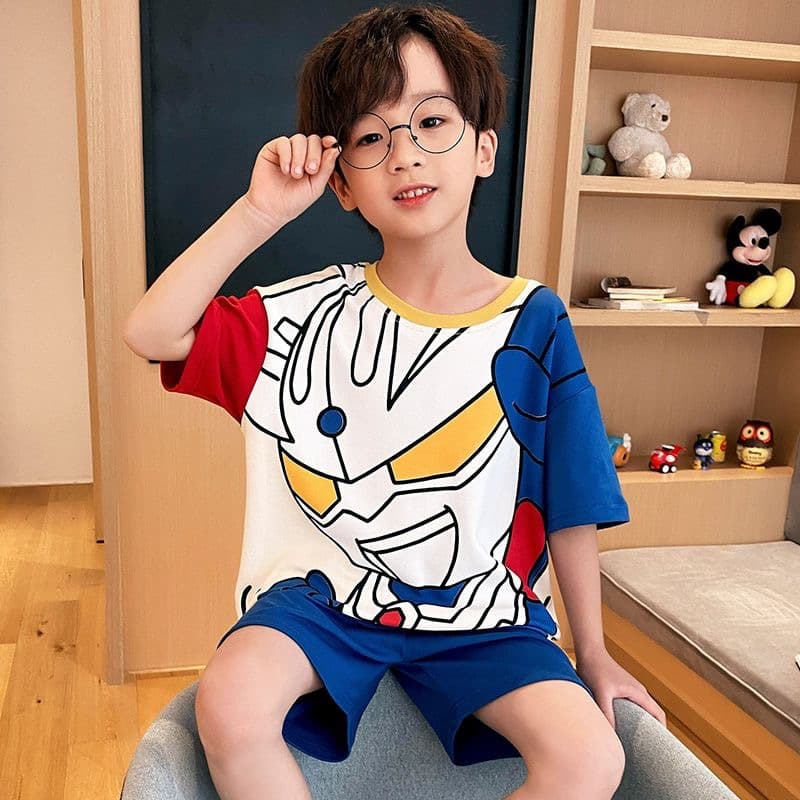 Summer children's tops and pants two-piece suit, short-sleeved and thin, can be worn outside summer air-conditioned room pajamas and home clothes