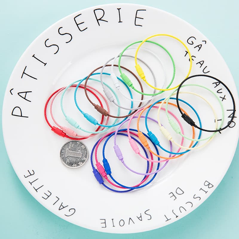 New DIY Decorative Colored Spray Paint Steel Wire Rope with Button Swivel Screw Keychain Key Ring Accessories