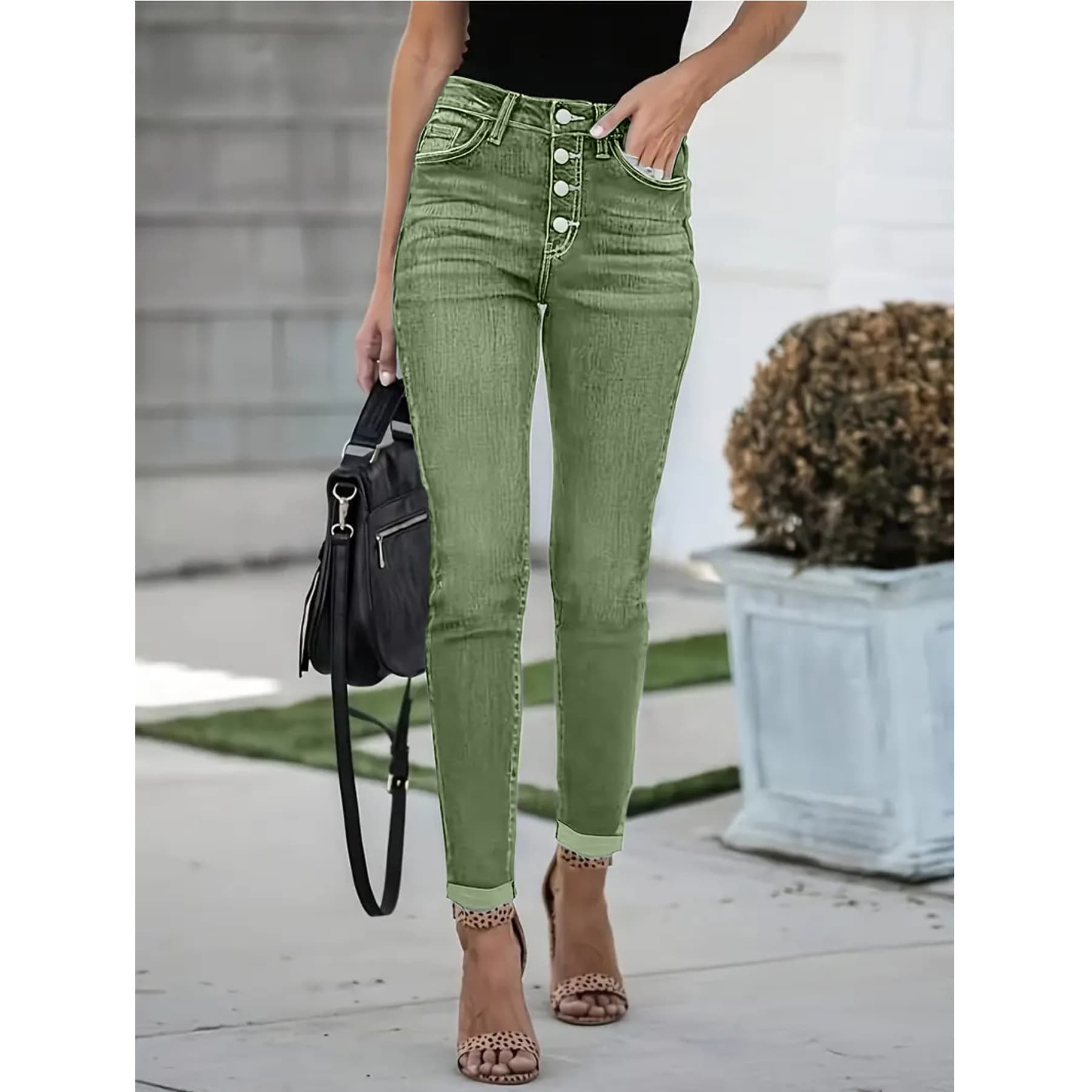 New Cross-Border Style Multi-Button Slim Fit Jeans Plus Size Women's Stretch Denim Washed Jeans