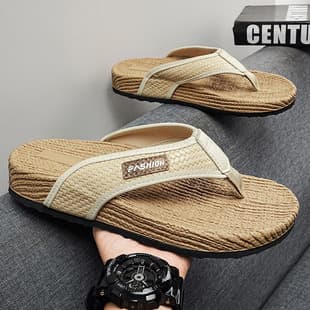 Birkenstock Style Cross-Border Fashion Ethnic Flip Flops for Men, Flat Bottom Beach Sandals for Travel and Vacation