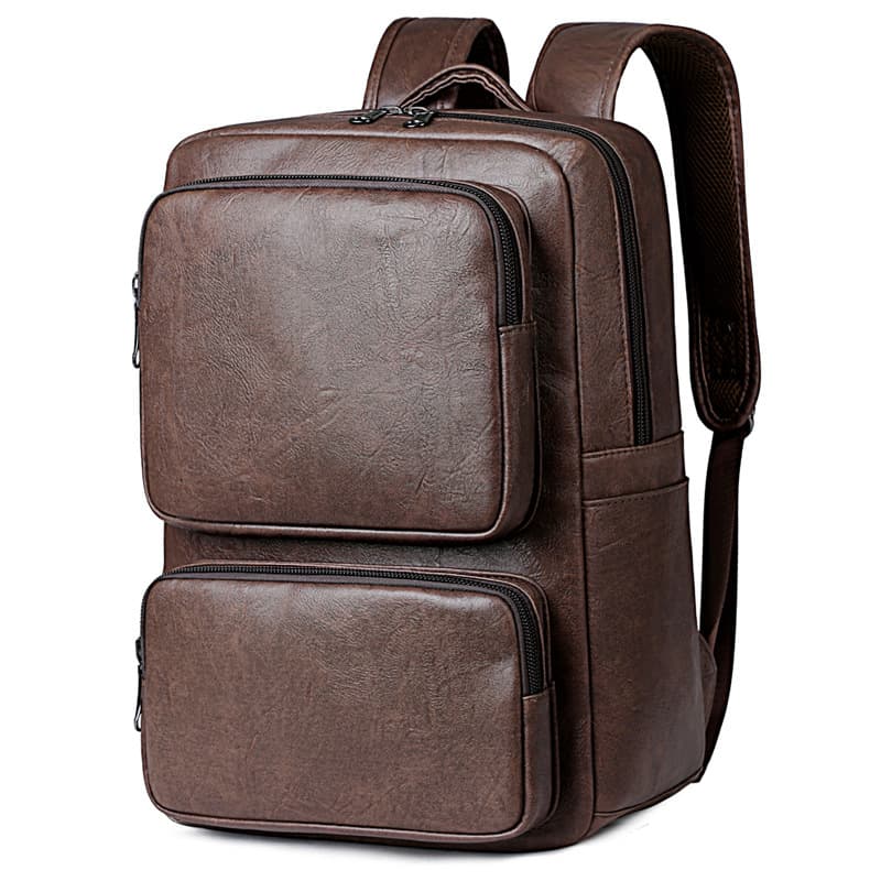 Men's Backpack, Cross-Border European-American Style PU Leather Commute Backpack, 15.6-Inch College Student Laptop Backpack