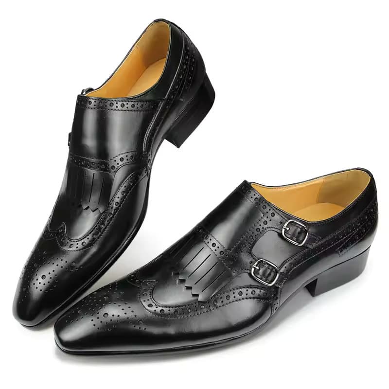 Men's Monk Strap Brogue Office Casual Shoes Genuine Leather Men's Shoes Everyday Style Formal Shoes Comfortable