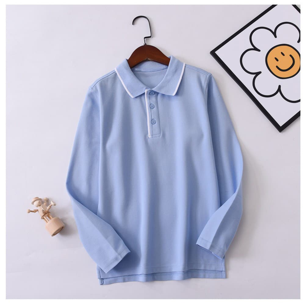 Middle and primary school students' polo shirts, boys' long-sleeved T-shirts, girls' tops, maroon, navy blue, white, school style.