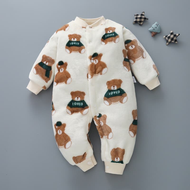Baby Clothing Spring Autumn Winter Short Sleeve Thickened Romper Boys Girls Flannel Warm Sleepsuit