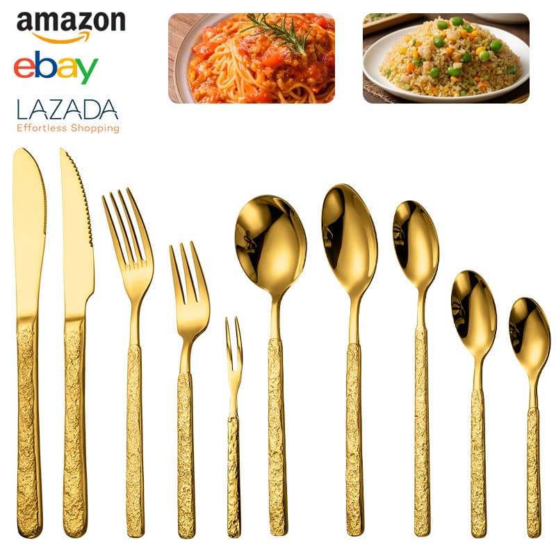 Stone Texture Embossed 304 Stainless Steel Knife Fork Spoon Hotel Western Tableware Steak Knife Fork Spoon Dessert Spoon Coffee Spoon Fruit Fork