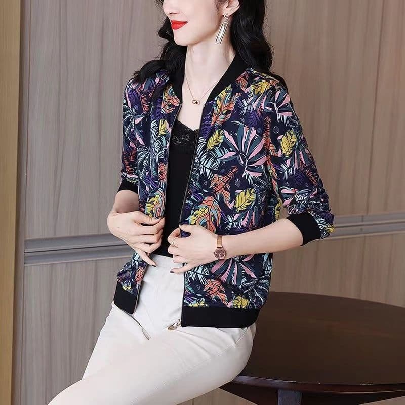 Chiffon Long-Sleeve Printed Sun Protection Jacket for Women, Summer Southeast Asia Cross-Border Plus Size Open-Front Short Jacket Fashion Outerwear