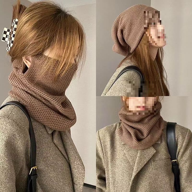 Multi-functional Face Mask Scarf for Women, Autumn and Winter Versatile Windproof and Warm, Knitted Riding Neck Warmer in Brown