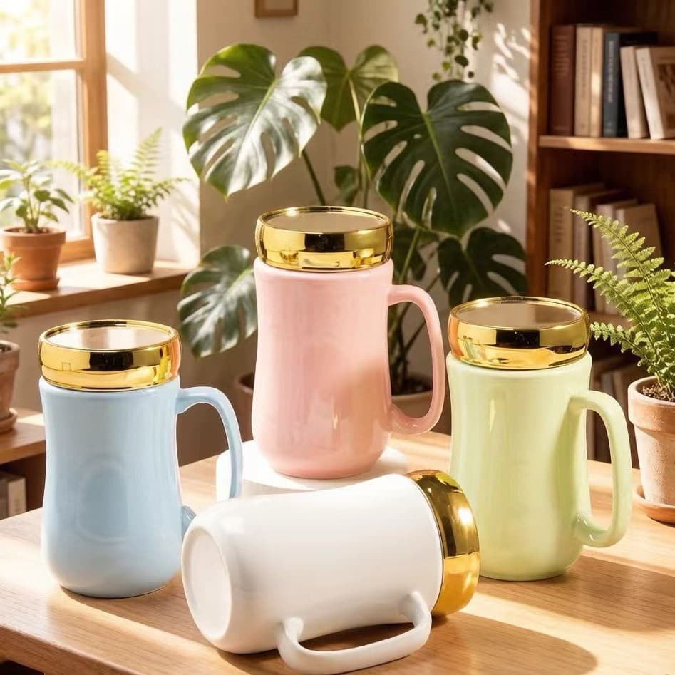 Wholesale Ceramic Mug with Lid for Bank, Jewelry Store, Grand Opening Events, Couple Mugs, Household Coffee Cup