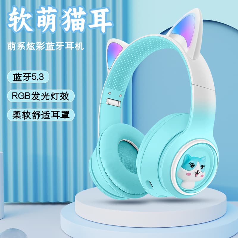 Akz-02 New Glowing Cat Ear Headset Bluetooth Bass Boosting Gaming Esports Wireless Headphones Digital Computer/Bluetooth