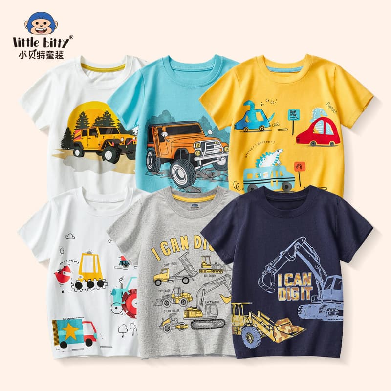 Boys' T-Shirt Summer Cartoon Excavator Short Sleeve T-Shirt Boys' Pure Cotton T-Shirt Short Sleeve Top 2025 Summer New