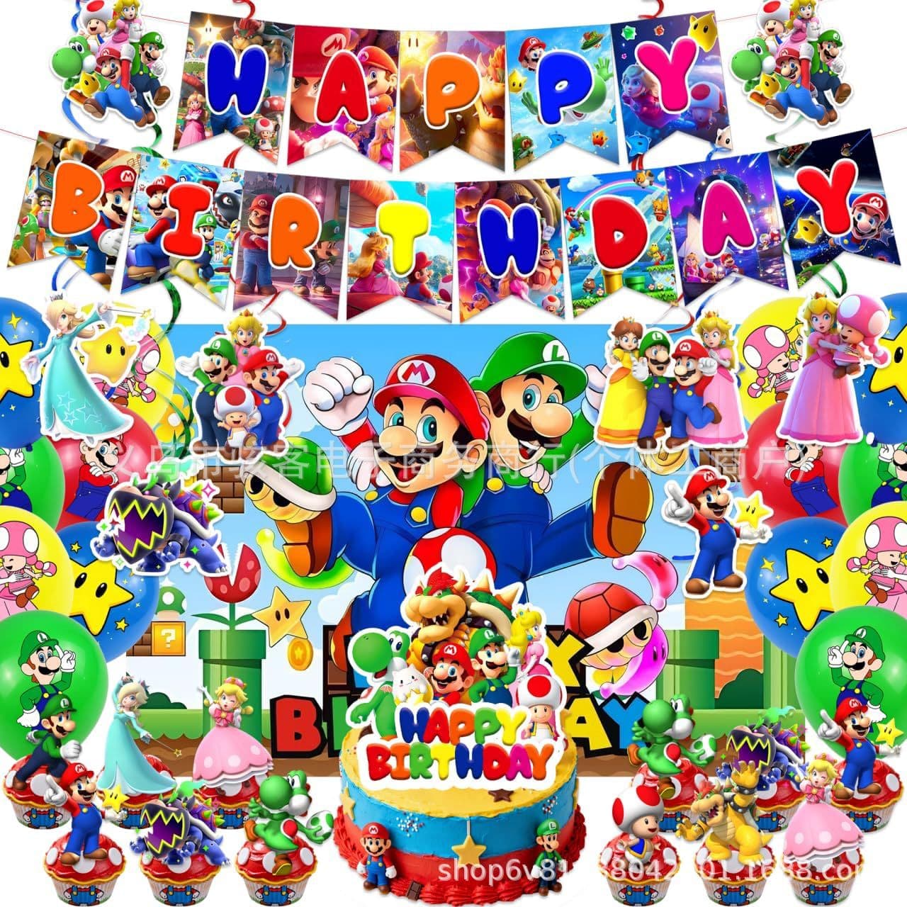 Mario Game Theme Birthday Decoration Cartoon Style Party Set Mario Balloon Banner Flag Decoration