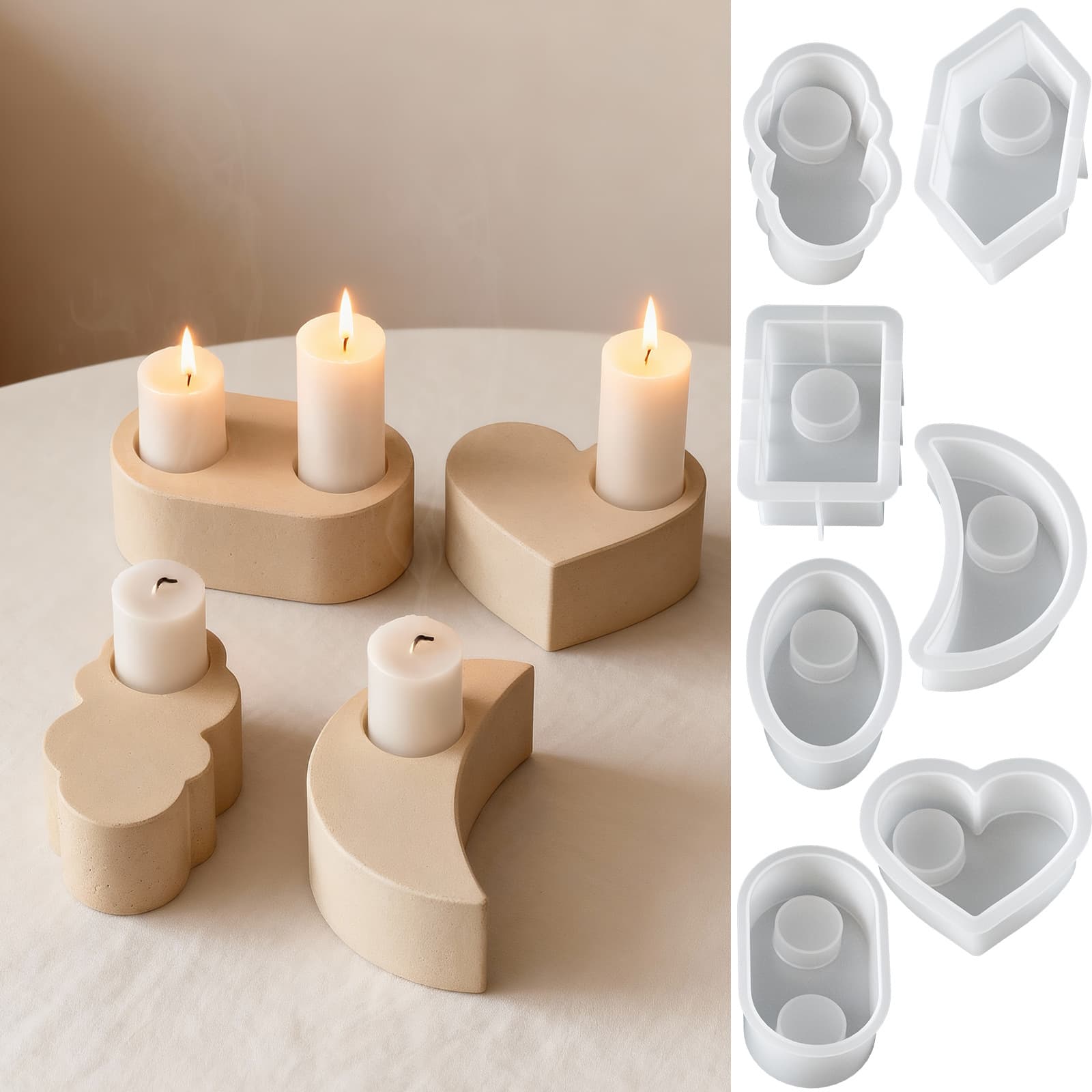 Minimalist Candle Holder Base Silicone Mold DIY Resin Oval Moon Love Heart Hexagon Candle Epoxy Decoration