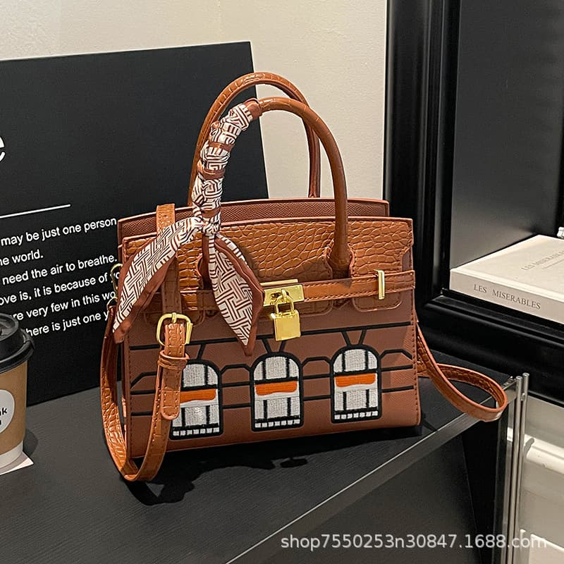 Women's Handbags Cross-border Embroidered Women's Bag 2026 New Scarf Kelly Bag Shoulder Crossbody Bag