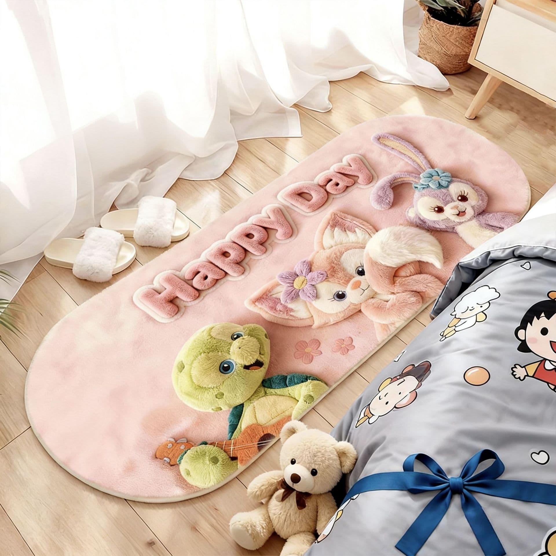 Cute Cartoon Pink My Melody Floor Mat, Stain-Resistant, Insulating, Easy to Care for, Bedside Rug for Bedroom, Living Room Floor Mat