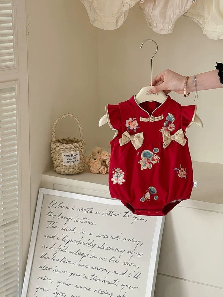 Summer New Baby Clothes, Chinese Style Baby Girl Romper, Thin Infant Outfit for 100 Days After Full Moon