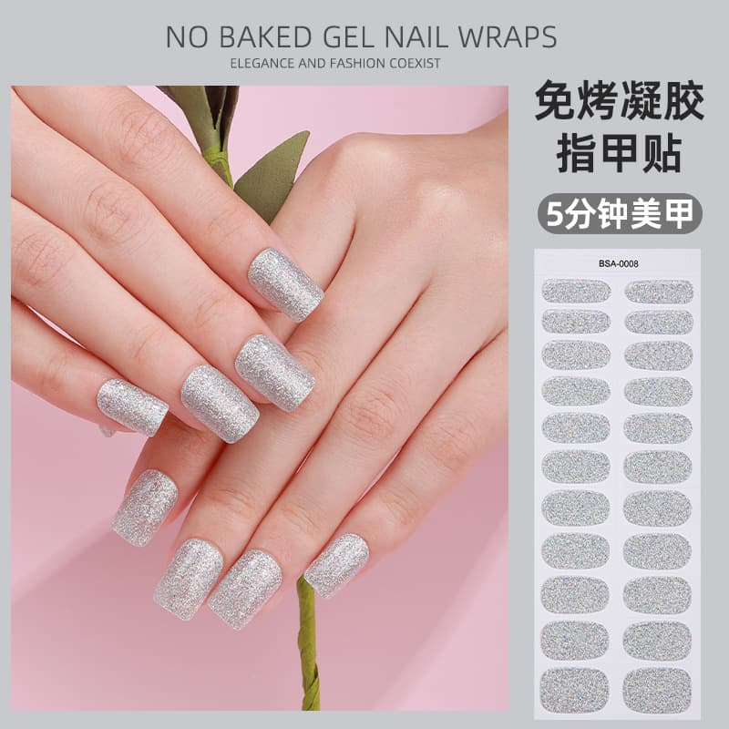 2024 Gel Nail Wraps No Baking Required Pure Color Onion Powder Semi-Cured Nail Stickers Beauty Sticker Ladies' Fashion Accessories