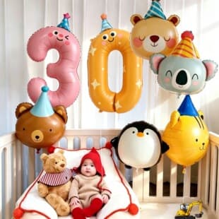 Baby 30/100 Days Number Balloons Cartoon Animal Boy Girl Ceremony Decoration Photo Props