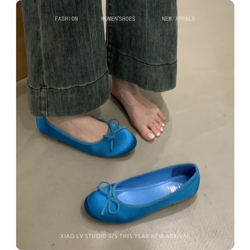 Flat Soft Evening Shoes Blue Ballet Flats Spring Summer French Bow Flats Women Large Size 41 to 43