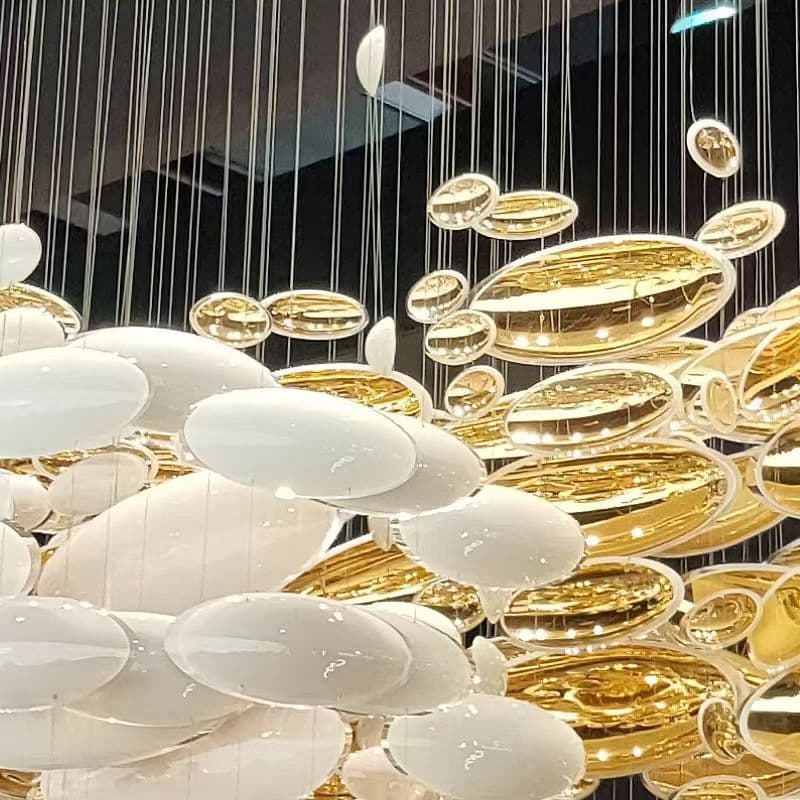 Custom Art Glass Chandelier Hotel Shopping Mall Cafe Corridor Egg-Shaped Glass Chandelier Colorful Olive Egg Hanging Decoration