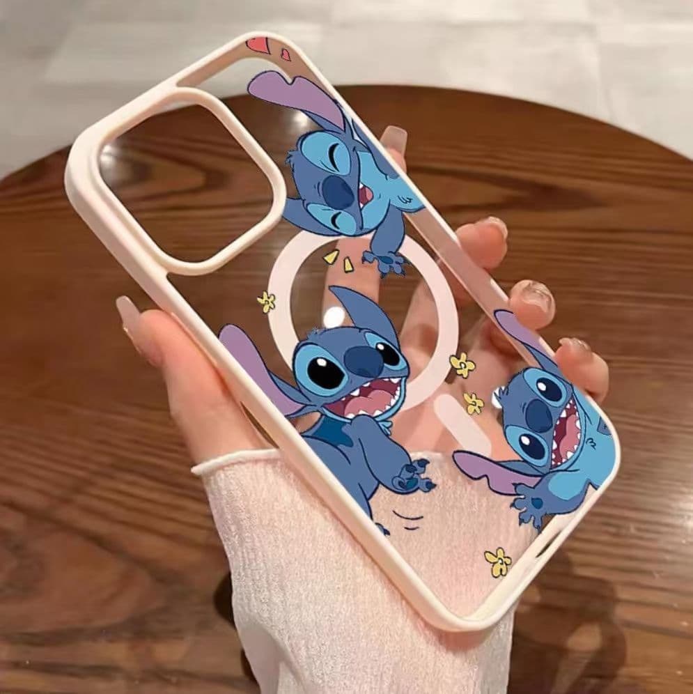 Hot Selling iPhone 17 Pro Max Magnetic Phone Case with Stitch Design, Compatible with Apple 15, Pink Soft Edge Couple Case